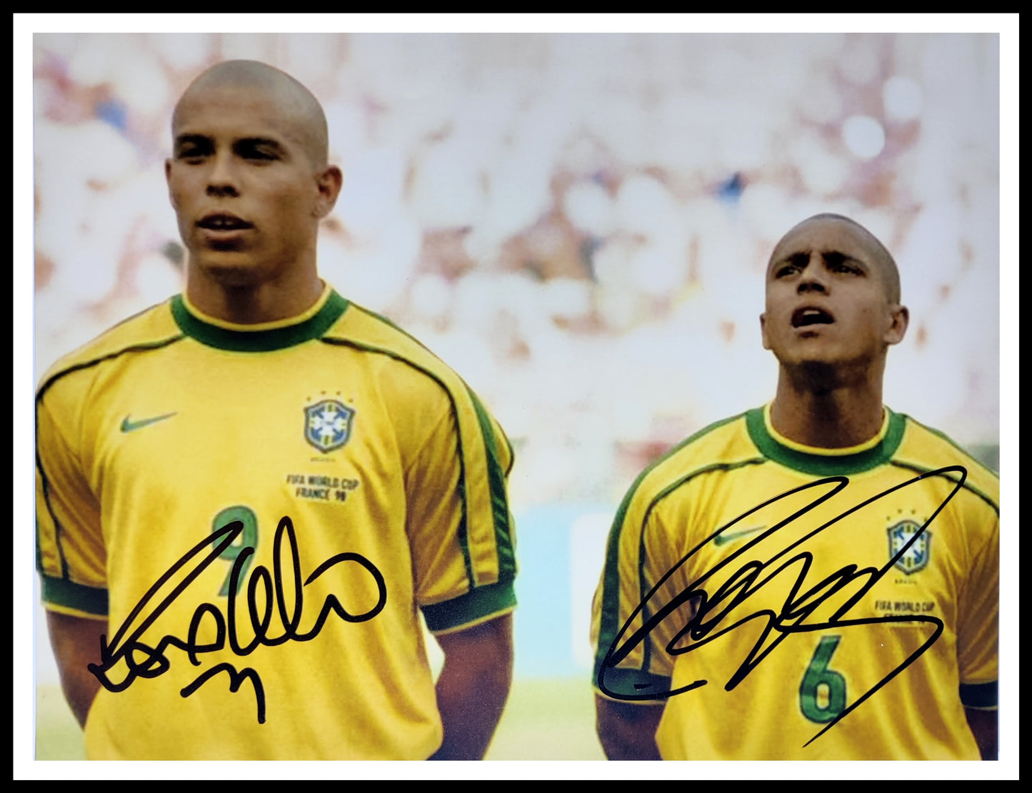 Ronaldo R9 and Roberto Carlos Dual Signed and Framed Photo